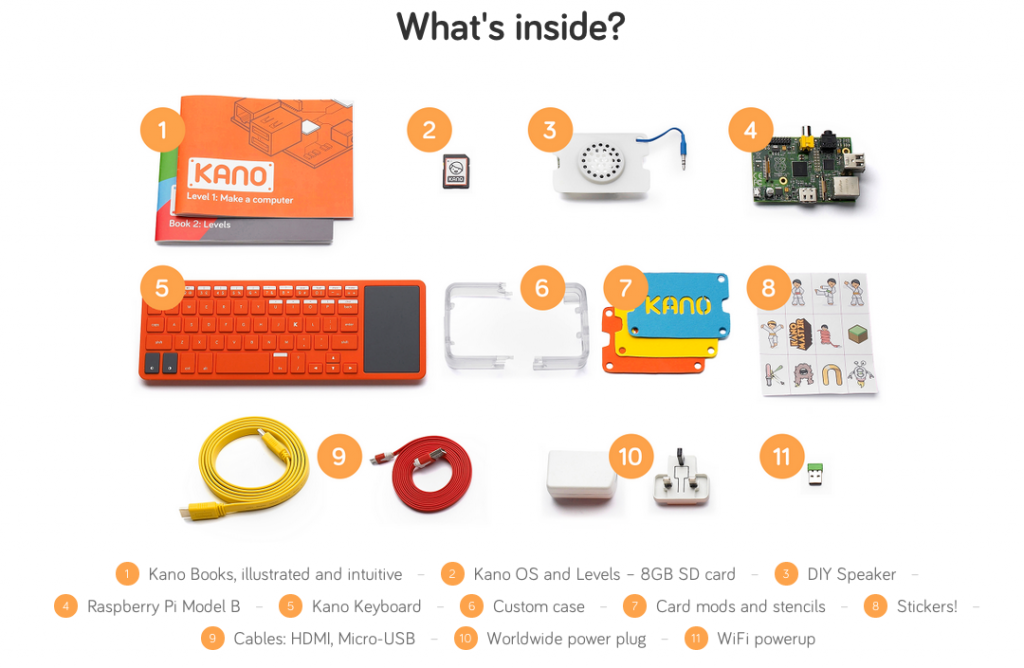 Il contenuto del Kano Kit, il primo computer che chiunque può costruire da solo