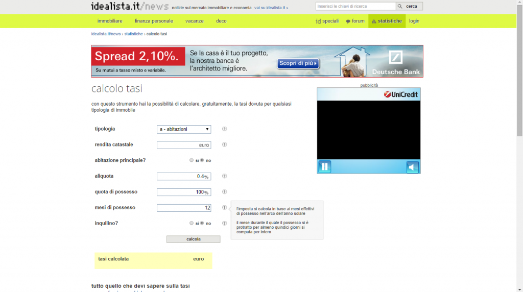 Calcolo Tasi