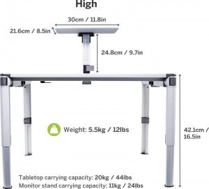 ZestDesk® aperto con tutte le specifiche tecniche