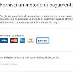 Dopo aver creato il vostro account, scegliete "nessuno" tra i metodi di pagamento proposti.