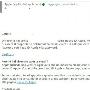 Una volta creato il vostro ID Apple, verificatelo tramite l'email che avete ricevuto.